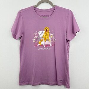 Life is‎ Good Womens Crusher Lite T-Shirt Medium Purple Golden Retriever Dog Tee